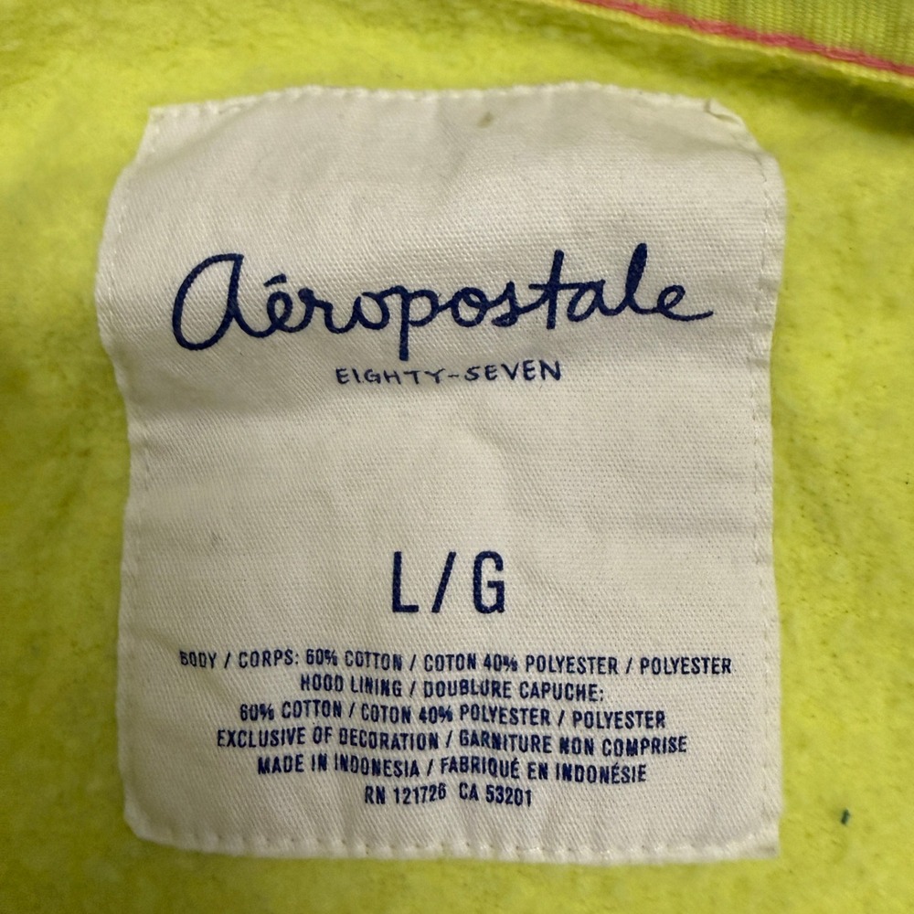 Aeropostale Womens Neon Yellow Full Zip Hoodie Athl Dept NY Graphic Large - Picture 3 of 5
